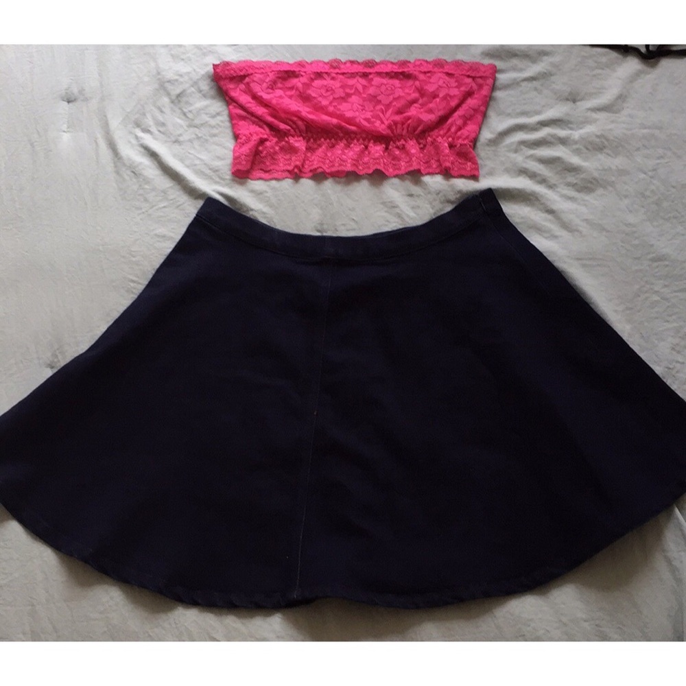 High waist jean skirt + free pink strapless top